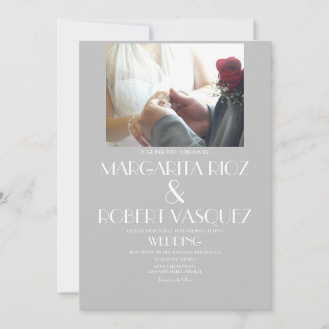 Invitación Foto de boda de parejas gris blanco moderno   (Anverso)