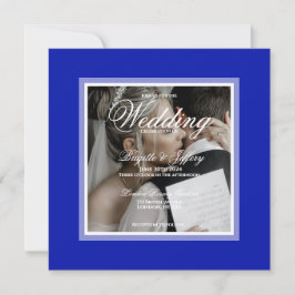 Invitación Foto de boda de personalizable azul cobalto