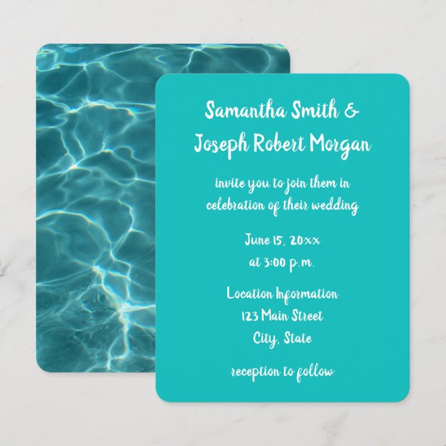Invitación Foto de boda de Piscina Verde Acuática (Anverso / Reverso)