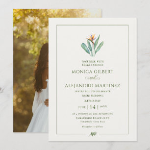 Invitación Foto de boda de playa con flores tropicales elegan