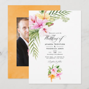 Invitación Foto de boda de playa floral tropical