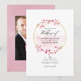 Invitación Foto de boda de primavera con flor de cerezo rosa 
