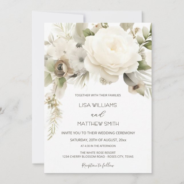 Invitación Foto de boda de Rosa Blanca Soñadora (Anverso)