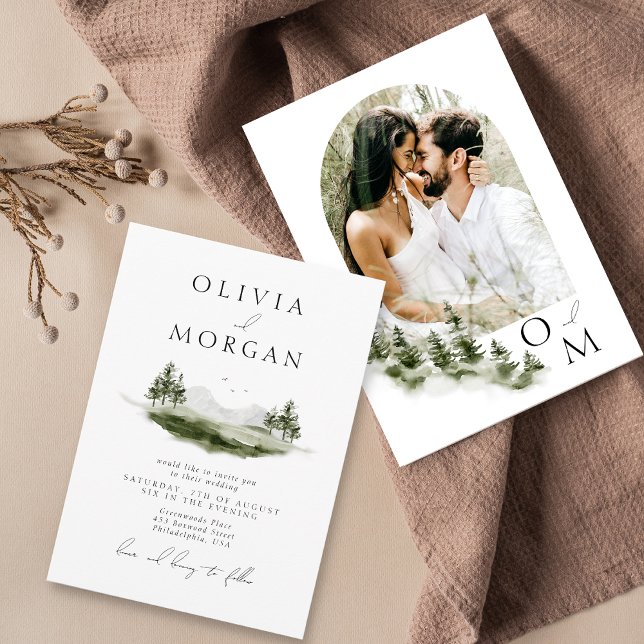 Invitación Foto de Boda de selva de montaña de acuarela rusa (Subido por el creador)