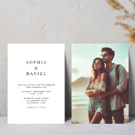 Invitación Foto de Boda de tipografía moderna en blanco y neg