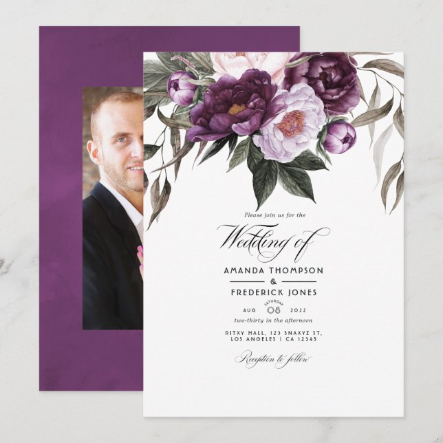 Invitación Foto de Boda de Velvet Profundo (Anverso / Reverso)