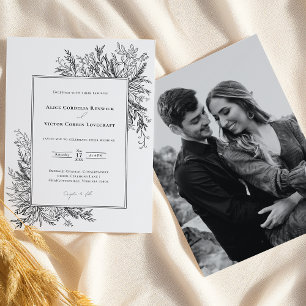 Invitación Foto de Boda de verde blanco y negro
