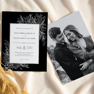 Invitación Foto de Boda de verde blanco y negro
