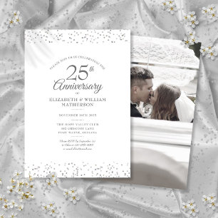 Invitación Foto de boda del 25 aniversario con confeti platea