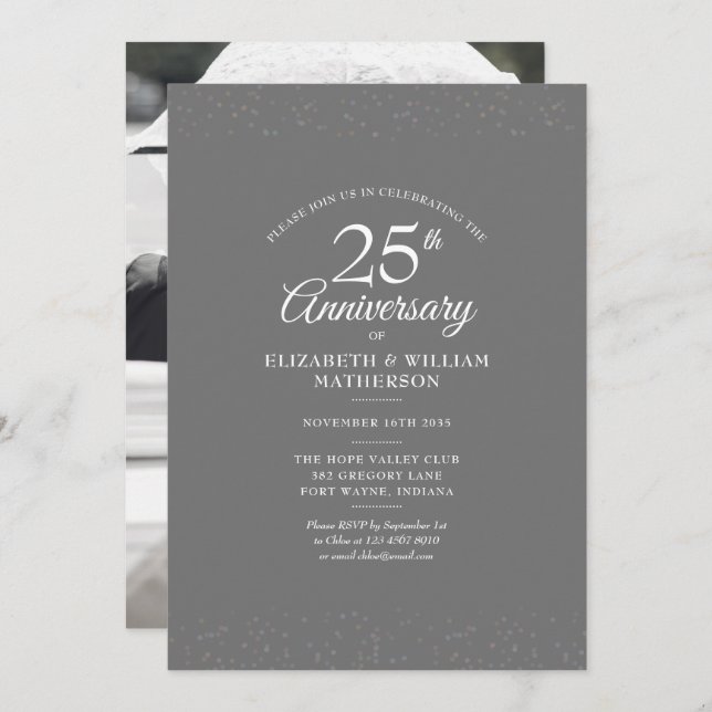 Invitación Foto de boda del 25 aniversario con polvo de estre (Anverso / Reverso)