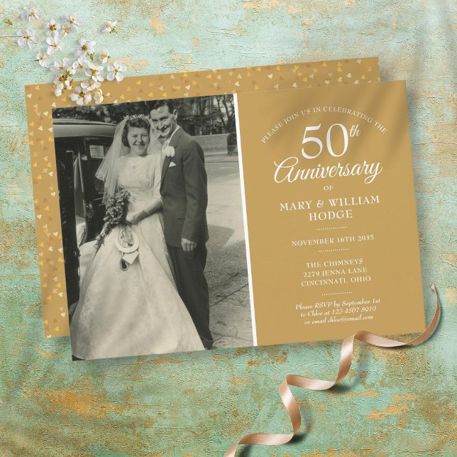 Invitación Foto de boda del 50 aniversario con corazón dorado (Subido por el creador)