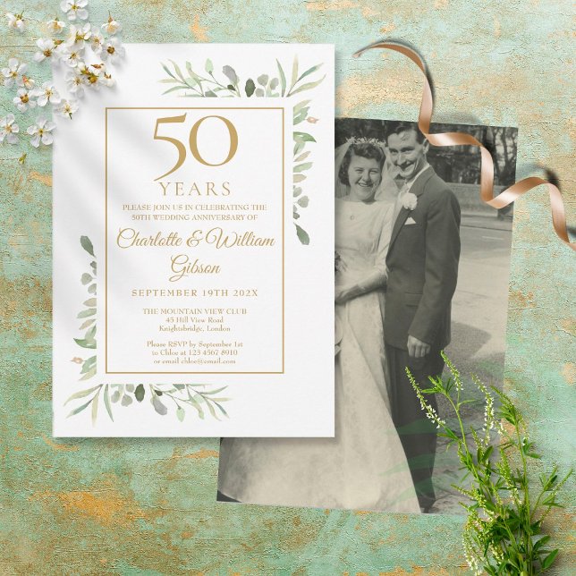 Invitación Foto de boda del 50 aniversario con vegetación acu (Subido por el creador)