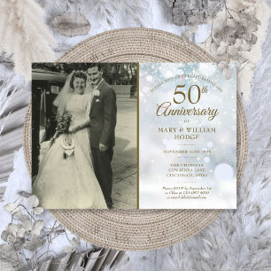 Invitación Foto de boda del 50 aniversario copos de nieve de 