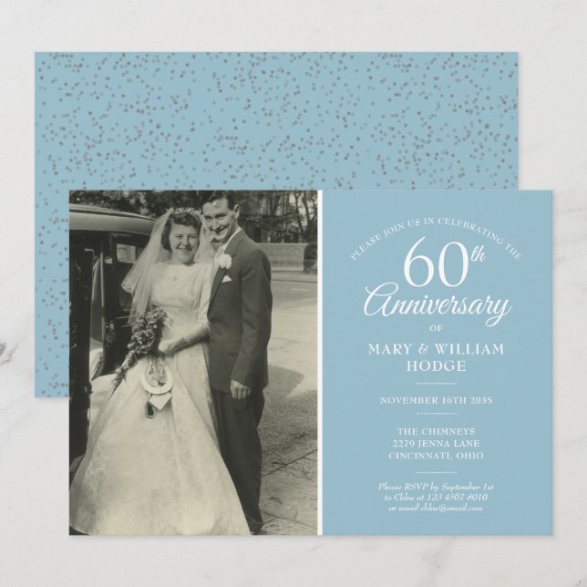 Invitación Foto de boda del 60º aniversario con confeti de di (Anverso / Reverso)