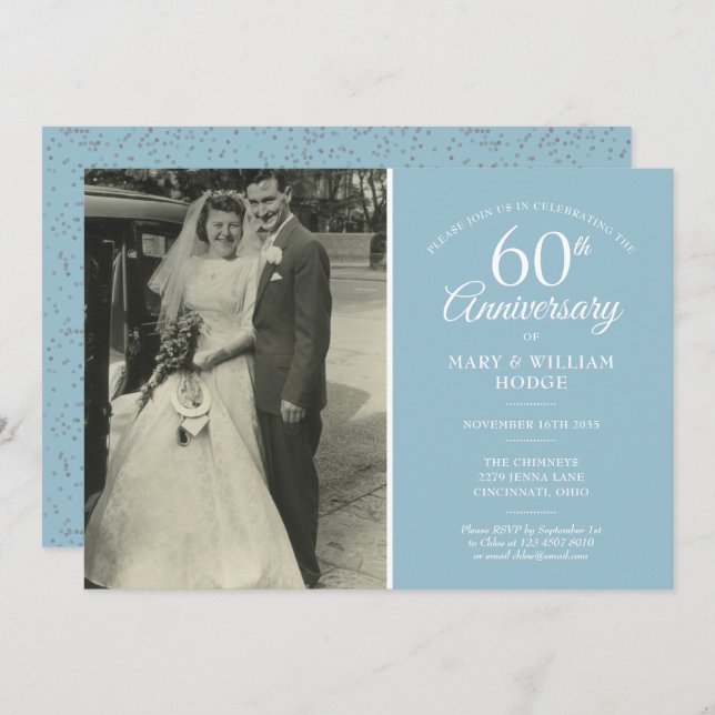 Invitación Foto de boda del 60 aniversario con confeti de dia (Anverso / Reverso)