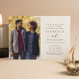 Invitación Foto de boda elegante en blanco y negro formal