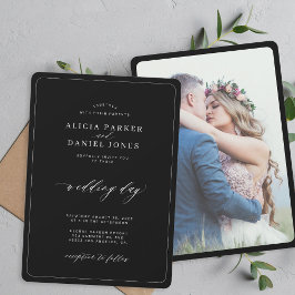 Invitación Foto de boda elegante formal en negro