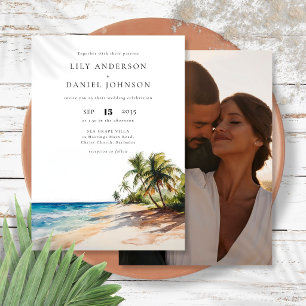 Invitación Foto de boda en destino de playa tropical
