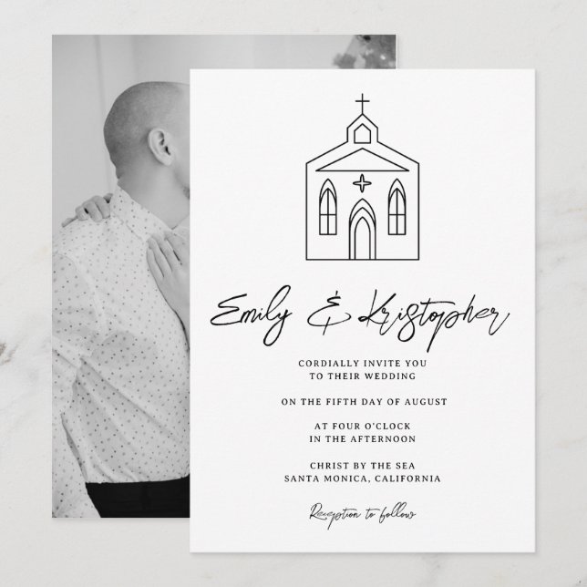 Invitación Foto de boda en la Capilla (Anverso / Reverso)