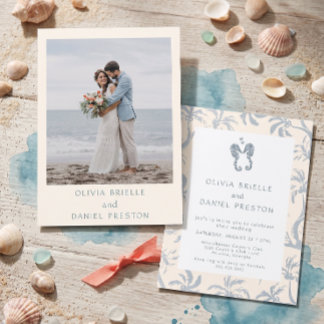 Invitación Foto de boda en la playa tropical costera azul Sea