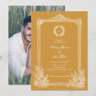 Invitación Foto de Boda en Marco Antiguo Amarillo Mostaza