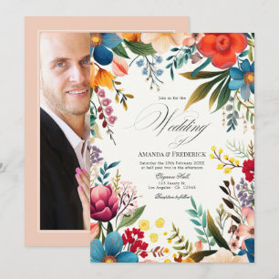 Invitación Foto de boda Fiesta Floral Acuarela