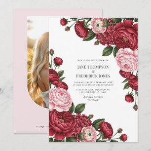 Invitación Foto de boda floral de acuarela con arándano y rub