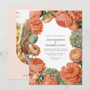 Invitación Foto de boda floral de acuarela de coral y salvia