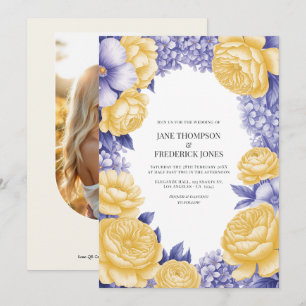 Invitación Foto de boda floral de amarillo mantequilla y perv