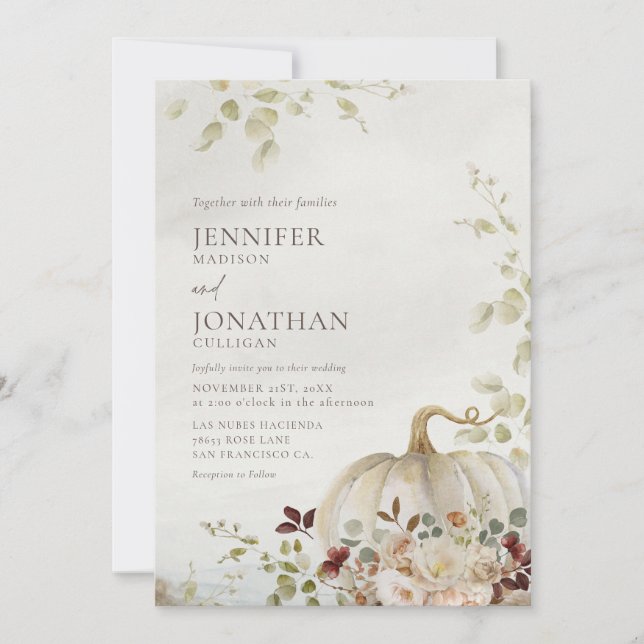 Invitación Foto de Boda floral de calabaza de otoño rusa (Anverso)