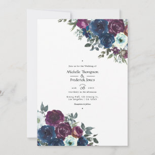 Invitación Foto de boda floral de ciruela y azul marino