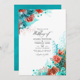 Invitación Foto de Boda floral de color turquesa y coralina