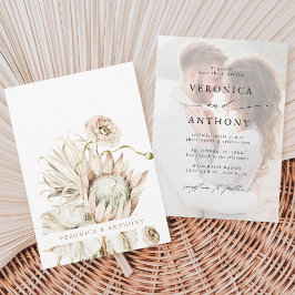 Invitación Foto de Boda Floral de Grass Boho Protea Pampas