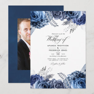 Invitación Foto de Boda floral de la Marina y el Relieve meta