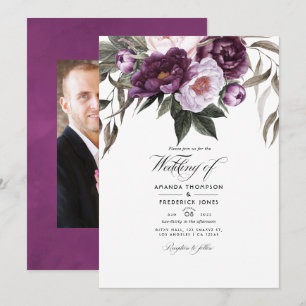 Invitación Foto de boda floral de terciopelo profundo