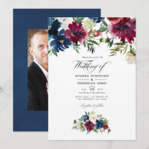 Foto de boda floral en acuarela Bordo y Navy