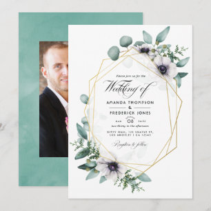 Invitación Foto de boda floral geométrica de eucalipto