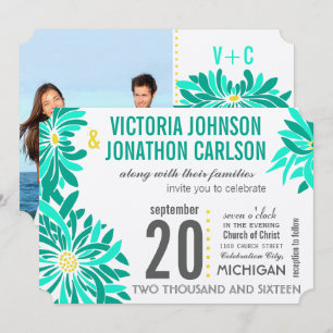 Invitación Foto de Boda floral moderno de una fábrica amarill