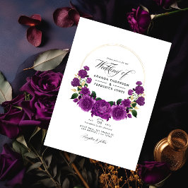 Invitación Foto de Boda floral morado y dorado