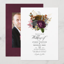 Invitación Foto de boda floral vintage de otoño