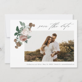 Invitación Foto de boda floral vintage para guardar la fecha