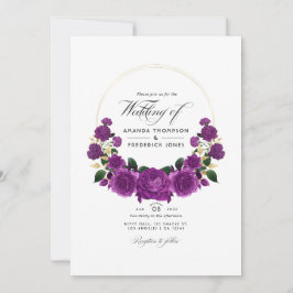 Invitación Foto de boda floral vintage púrpura y dorado