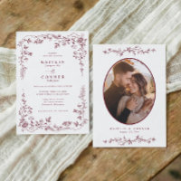 Foto de boda floral vintage roja borgoña francesa
