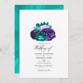 Invitación Foto de boda floral violeta rústica y turquesa