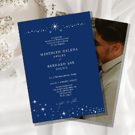 Invitación Foto de boda Formal Celestial Elegante Azul Marino