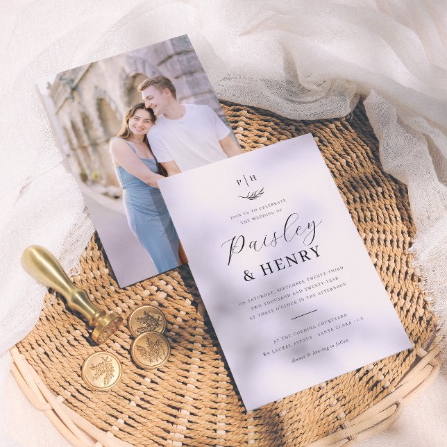 Invitación Foto de Boda formal elegante de monograma minimali (Subido por el creador)