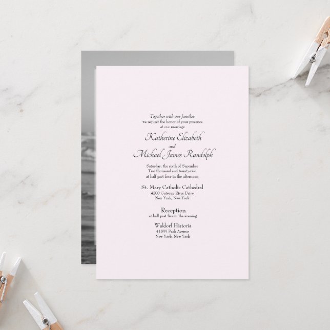 Invitación Foto de Boda Formal Rosa Sin Padres (Anverso/Reverso In Situ)
