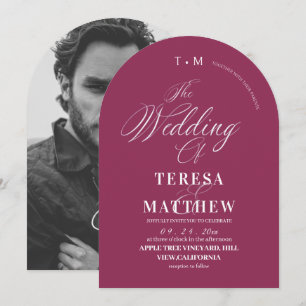 Invitación Foto de boda fucsia moderna y simple