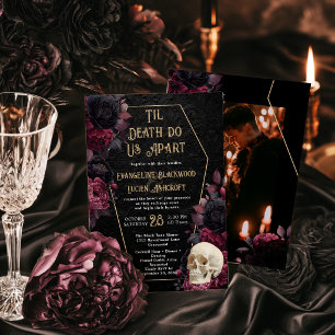 Invitación Foto de boda gótica de oro hasta que la muerte nos