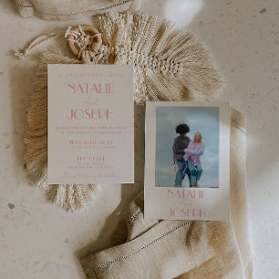 Invitación Foto de boda minimalista elegante rosa elegante 